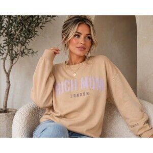 TINX Rich Mom London Crewneck, Tan, Size Large